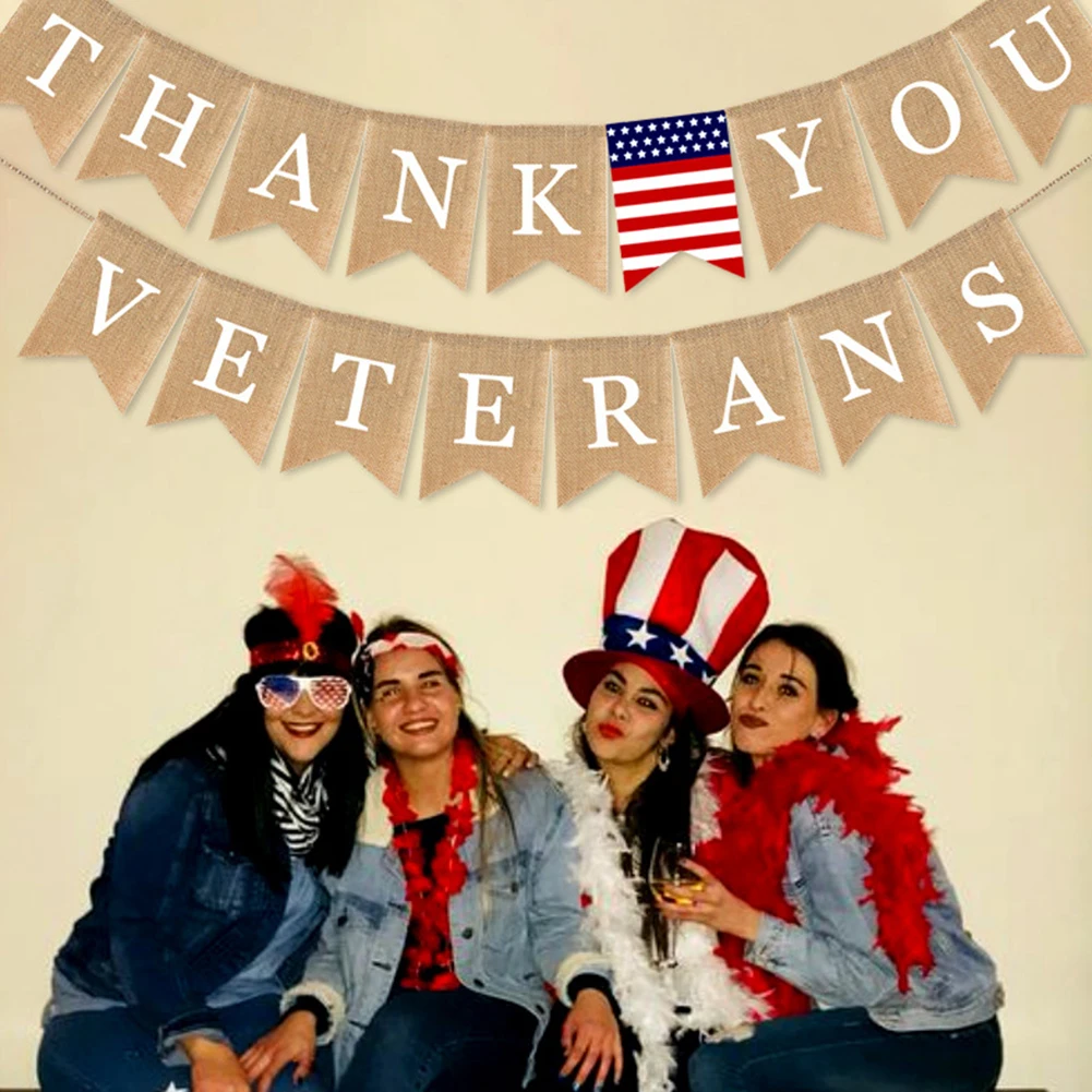 

Labor Day Linen Banner Set Happy Veterans Day Holiday Banner Decoration Pennant for Fireplace Doorway Porch For Home Decor