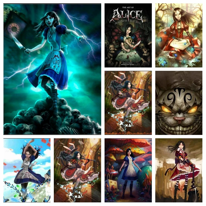 Diamond Embroidery Painting Horror Game Alice Madness Returns Cross Stitch Mosaic Picture Full Drill Crystal Craft Bedroom Decor