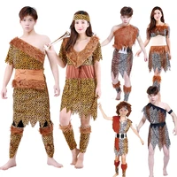 crazy primitive costume adult child stage leopard jumpsuit cosplay party funny men women barbarian clothes family interaction