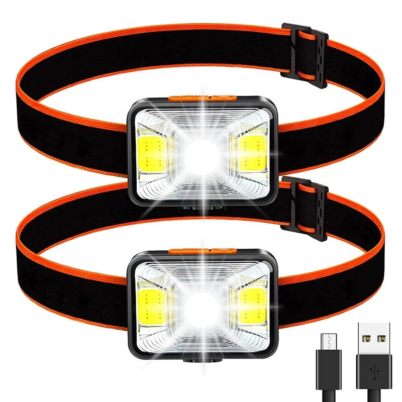 

2 Pack Super Bright LED Head Light Lamp With 5 Light Modes,USB Chargeable Head Light For Fishing Camping Reading Cycling