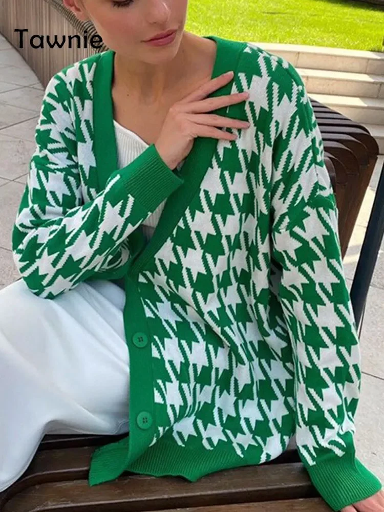 

Gitana Y2K Houndstooth Knitted Oversized Cardigan Sweater 2022 Autumn Winter Vintage Sweater Jumper Casual Cardigan Women Coats
