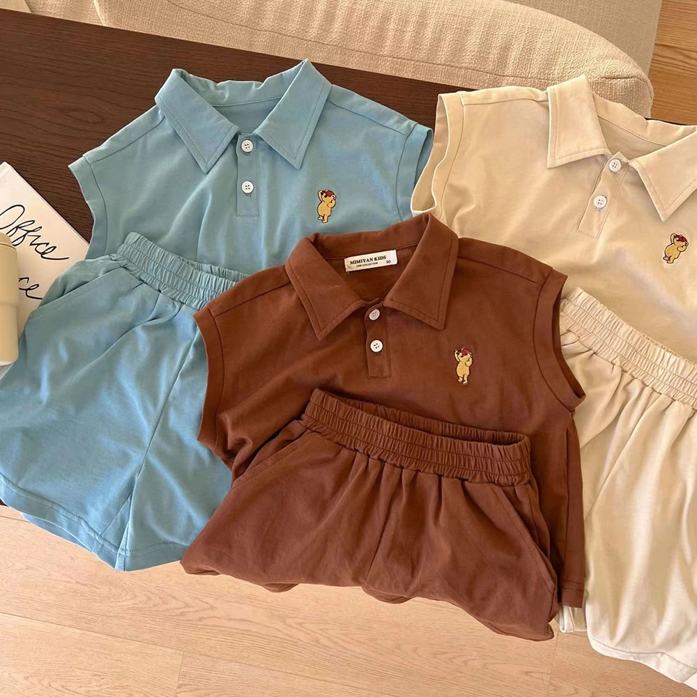 

Комплекты одежды для девочек, корейский стиль, Детский костюм для маленьких девочек и мальчиков, рубашки поло + шорты, 2 предмета, наряды для ...