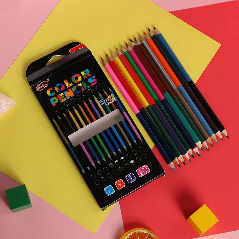 

12 шт., двусторонние деревянные цветные карандаши, 24 цвета