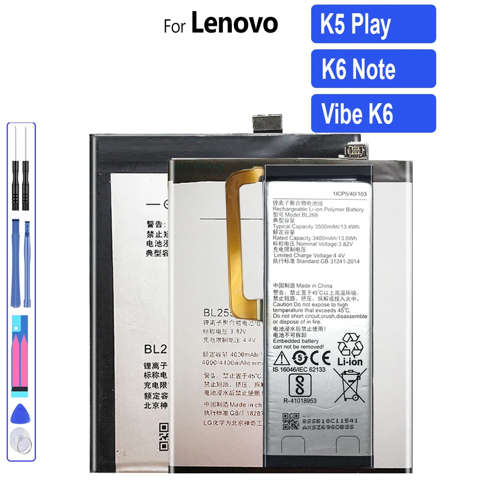 

BL267 BL268 BL272 BL273 BL288 BL289 Battery For Lenovo Vibe ZUK Z2 K6 Power K33A42 K6 Note 5 Z5 L78011 L78012 K5 Play Batteries