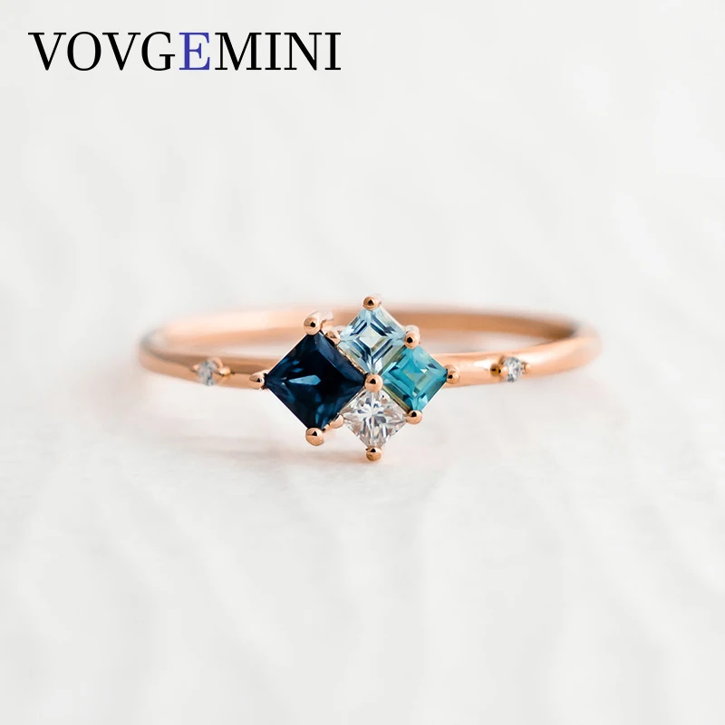 

VOVGEMINI Princess Cut Blue Sapphire Tourmaline White Moissanite Fashion Woman Ring 14k Real Gold 585 Au750 Jewelry For Wedding