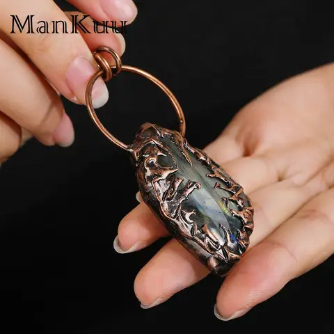 Ожерелье-цепочка Mankuu с подвеской в виде кольца акулы из натурального Лабрадорита с бронзовым покрытием и покрытием под старину для мужчин и женщин