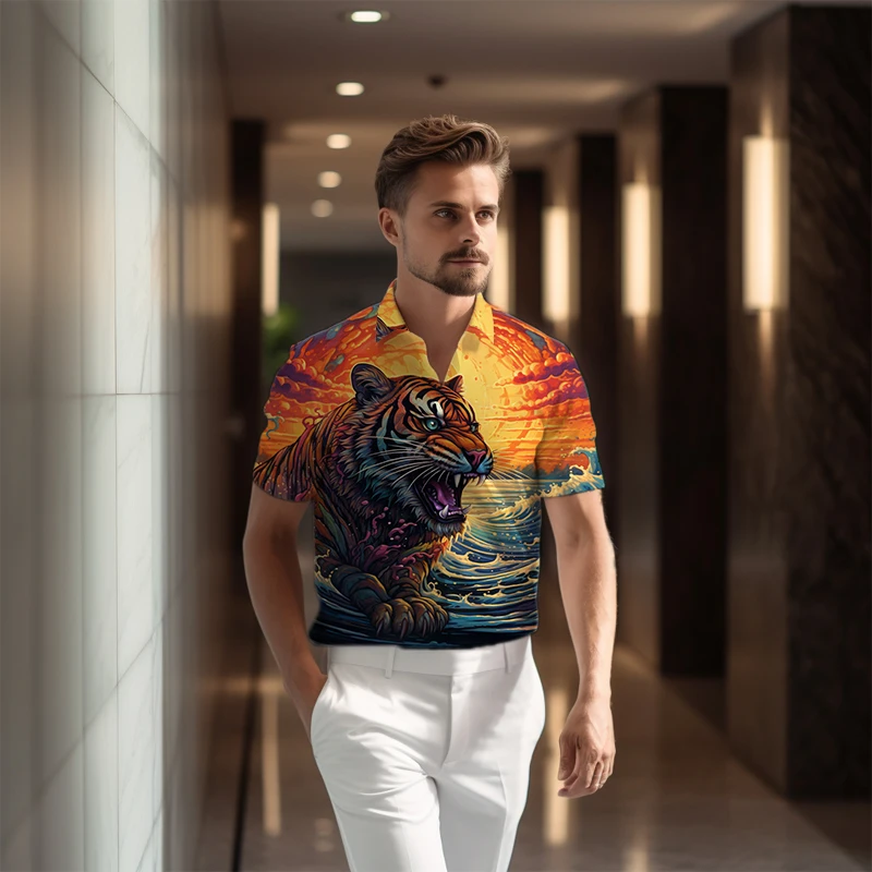 

Ferocious Tiger 3d Printed Short-sleeved Shirt Summer Men's Sports Fitness Short-sleeved Shirt Fashion Trend Shirt