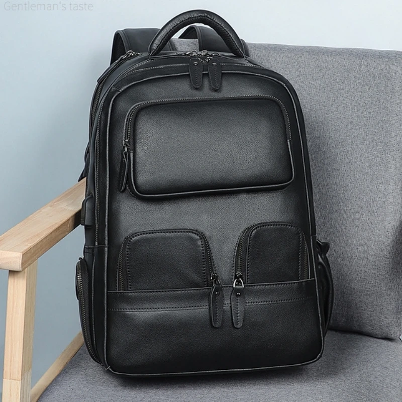 Винтажный роскошный кожаный рюкзак Crazy Horse для мужчин с USB-зарядкой ноутбука 15 6