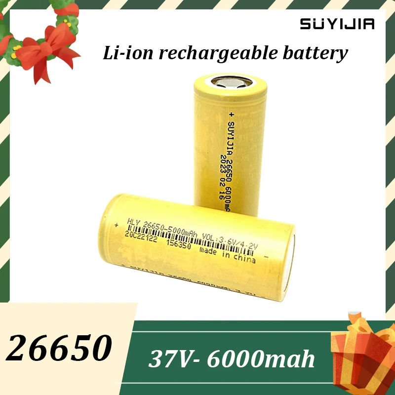 

3.7V 26650 6000mah Li-ion Rechargeable Battery 40-50A Discharge Large Capacity Suitable for LED Flashlight Power Tool Battery