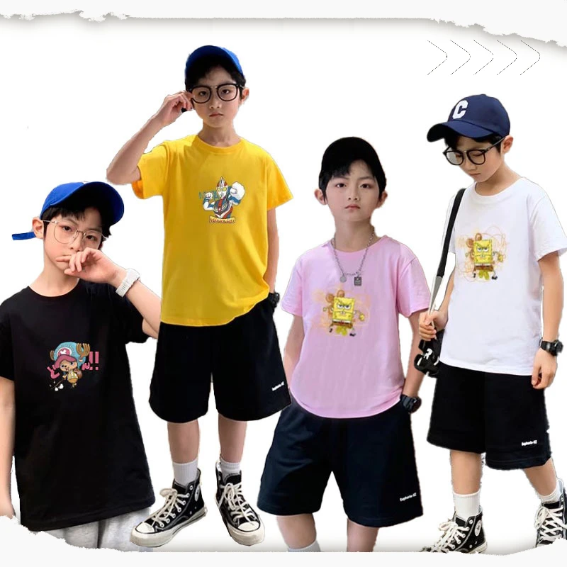 

Trend Ins Summer Baby Cotton T-shirt Cartoon Anime Pattern Printing Children's Unisex Short-sleeved Casual Japanese Top Clothes