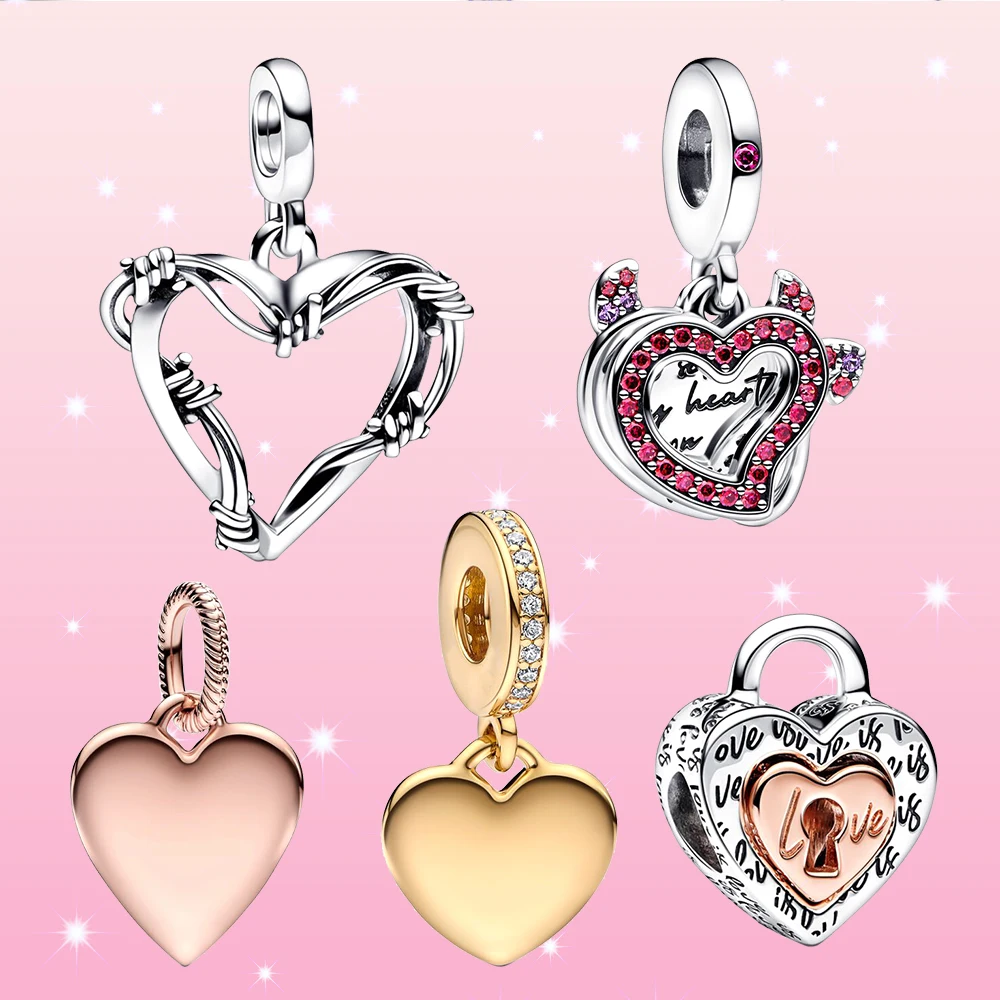 Breloques médaillon coeur en argent 925 pour bracelet Pandora original, perles, fil plus proche, bricolage, accessoires exécutifs, cadeau pour femme