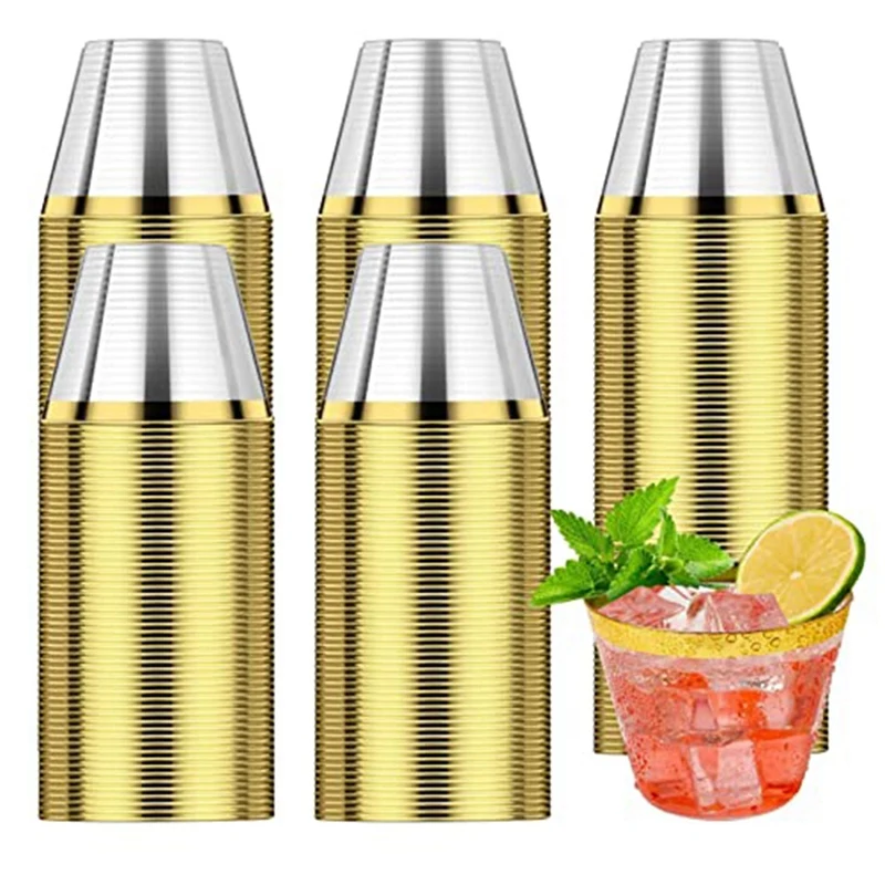 

Элегантная пластиковая чашка с золотым ободком, чашка из искусственного пластика с ободком, Золотая Одноразовая чашка