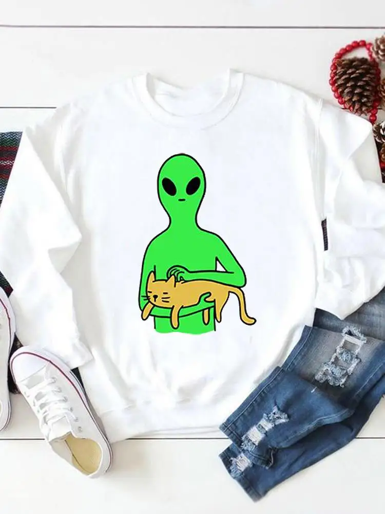 

Cat Sweet Cartoon Trend 90s Print Graphic Sweatshirts Casual Autumn Pullovers Fashion Spring Fall Female Women Regular Clothing