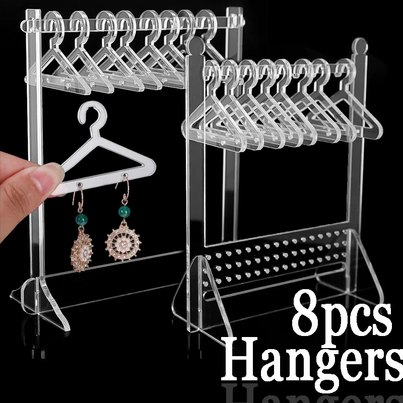 

8pcs Hangers Clear Acrylic Jewelry Display Rack Earrings Hanging Clothes Stand Storage Jewelry Shopwindow Manager Display Racks