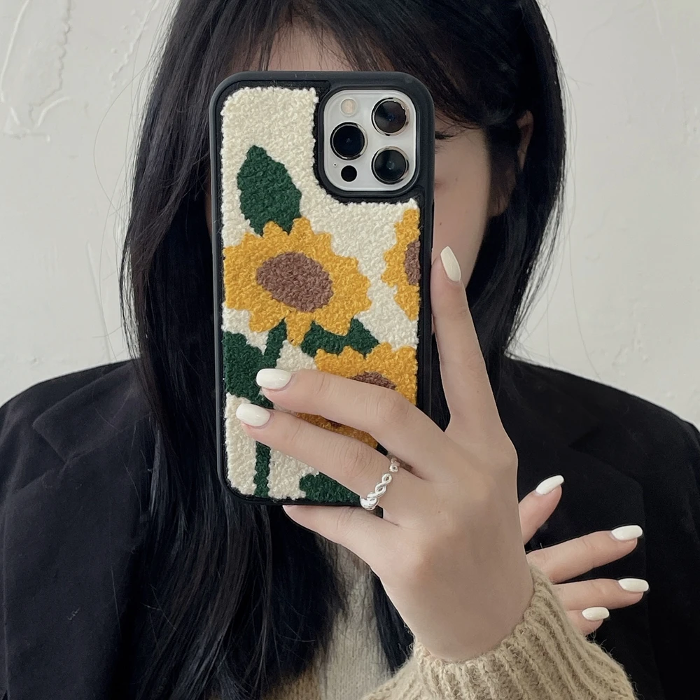Милый мультяшный чехол для телефона с вышивкой iPhone 12 11 13 Pro Max X Xr Xs мягкий