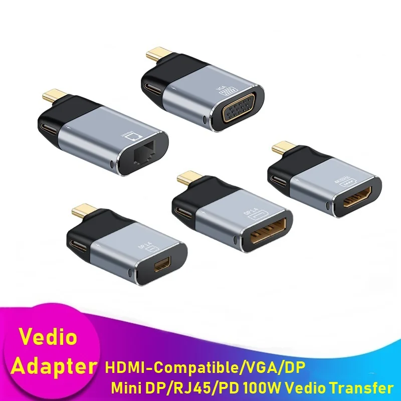 Адаптер USB Type-C PD 100 Вт для HDMI-совместимый/VGA/DP/RJ45/Mini DP OTG 8K 60 Гц видеоконвертер