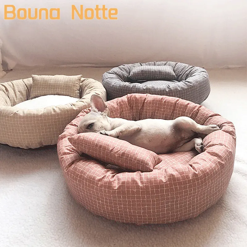 

Mat with Pillow Animals Sleeping Cushions Sofa Puppy Small Cat House Dog Accessoires Round Pet Beds for Dogs Cats Soft Cloth Pet