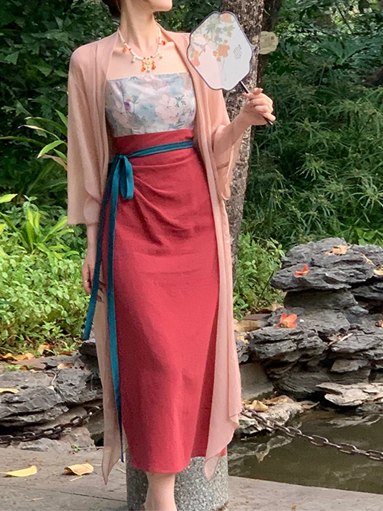 

Платье Чонсам в стиле пэчворк, женская одежда большого размера из двух частей, костюм в китайском стиле Хань, длинное платье, облегающий костюм