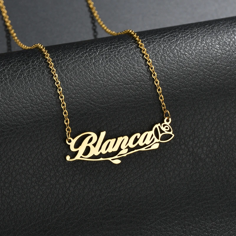 

Personalized Heart Name Necklace Stainless Steel Custom Nameplate Pendants Romantic RoseNecklaces For Love Jewelry Gift