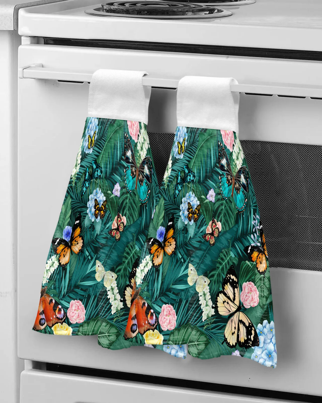 

Nordic Style Flower Palm Leaf Butterfly Hand Towel Microfiber Hanging Wipes Cloth Cleaning Towel Kitchen Tools Accessories