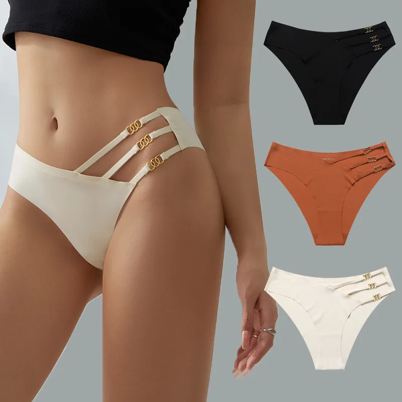 

Sexy Panties Plus Size No Trace 3 Color Ice Silk Sport Sexy Briefs Fine Fine Ribbon Metal Trim Ladies Briefs Women Panties