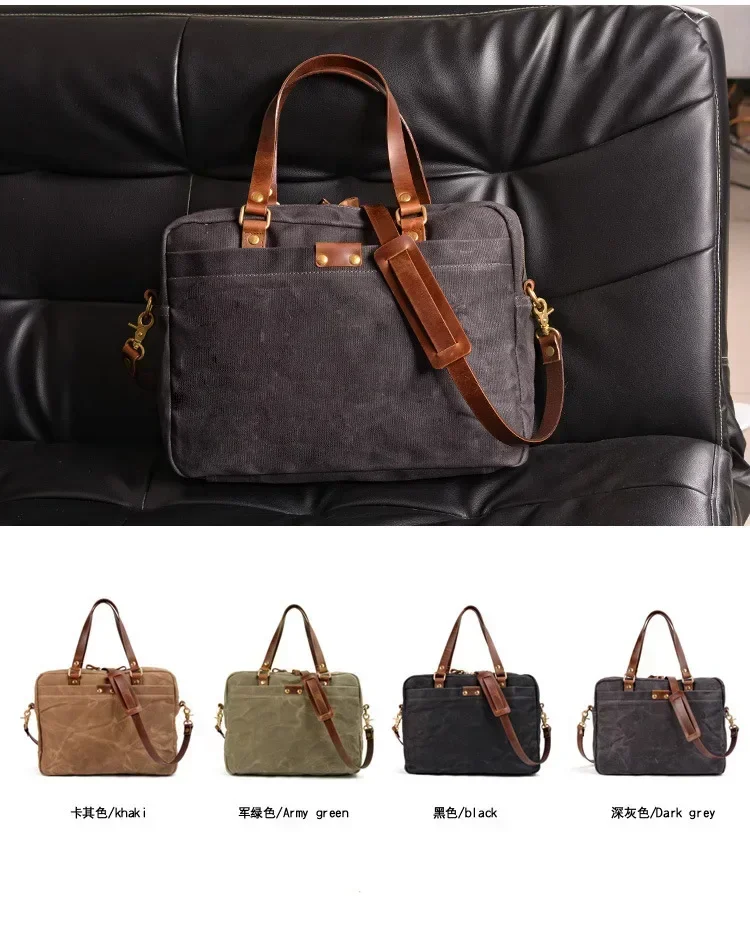 Мужская сумка из восковой парусины кожаная деловой портфель 16-дюймовая для