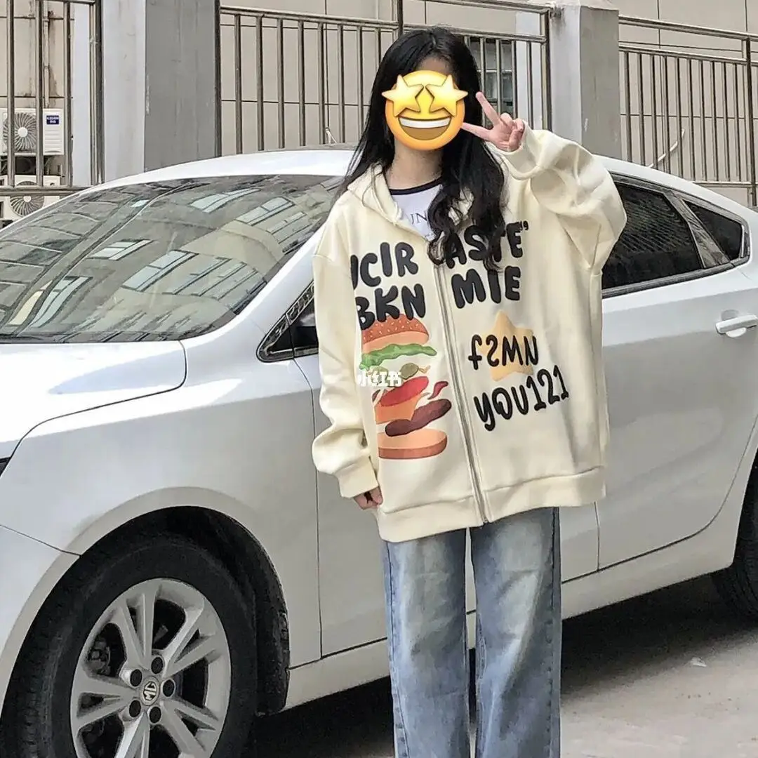 

2022 American vintage cardigan hoodie women loose pendant sense of student top coat