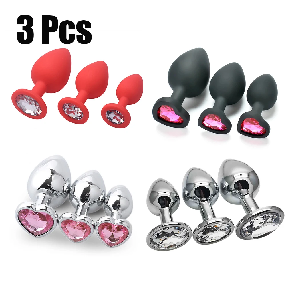 3 Pcs/set Metal Silicone Diamond Anal Plug Butt Plug Sex Toys Butt Toys For Women/Men/Couples Adults Game Masturbator Anal