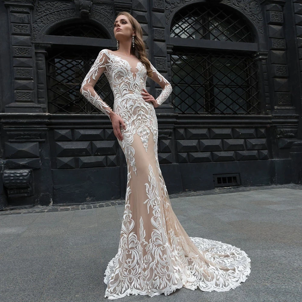 

Женское свадебное платье-Русалка LUOJO, элегантное кружевное платье без бретелек, без рукавов, с цветочной аппликацией спереди, со шнуровкой сзади