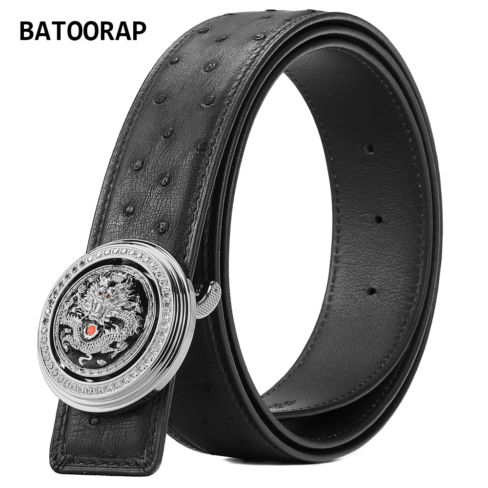 2022 Batoorap High-end South African Ostrich Leather Belt Black Men's Stainless Steel Domineering Dragon Buckle Luxury Design