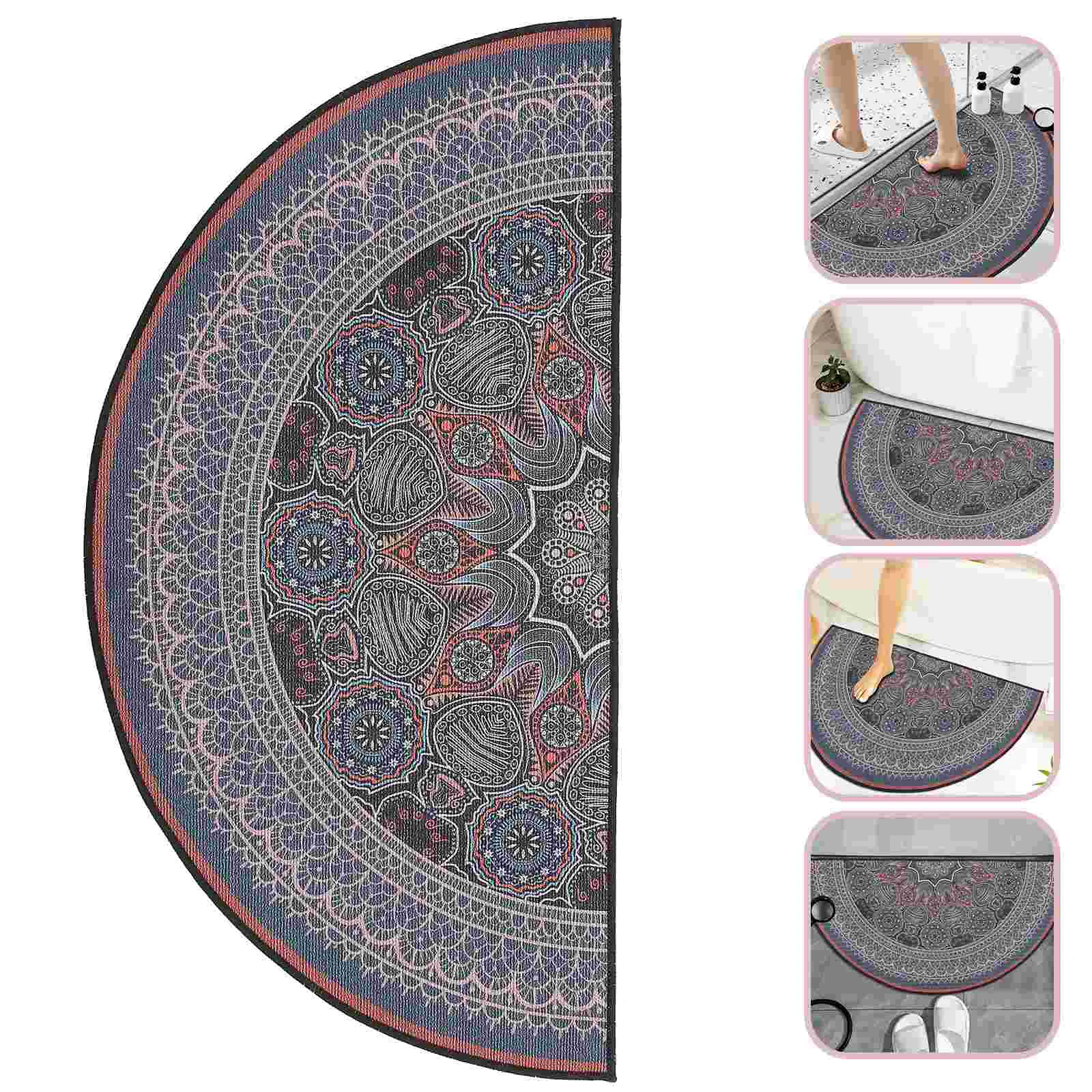 

Semicircular Rug Bohemian Doormat Mandala Style Rugs Deck Mats Outdoor Waterproof Half Round Ground Bath Anti-slip Indoor