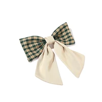black and white plaid bow hairpin go out french super fairy back head top clip temperament spring clip headdress