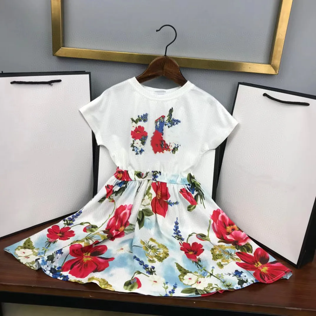 

2022 Summer high quality fashion brand cotton print stitched casual Skirt Girl Dress 2 4 6 8 10 years old