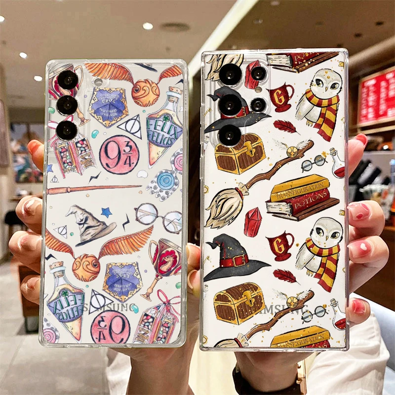 

Cool Harry Potter Art Logo pink Phone Case For Samsung S22 S21 S20 FE Ultra Pro Lite S10 5G S10E S9 S8 Plus Transparent Cover