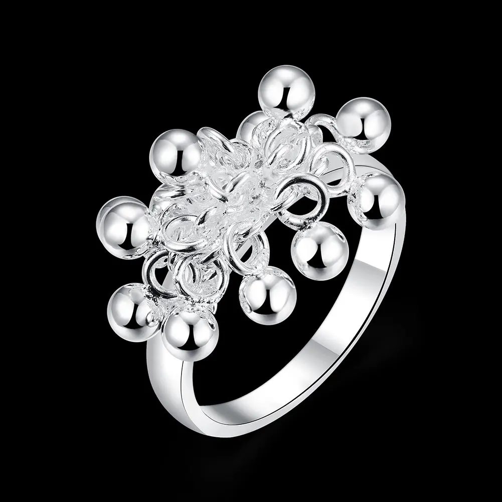 

korean fashion 925 Sterling Silver beads Grape Rings for Women Size 6 7 8 9 10 fine Wedding Jewelry Charm Party Gifts