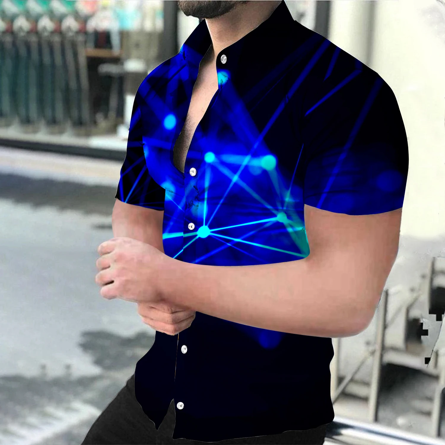 

Summer Fashion Men's Social shirts Turn-down Collar Buttoned Shirt Casual Starry Sky Print Short Sleeve Tops Mens Clothing S-4XL
