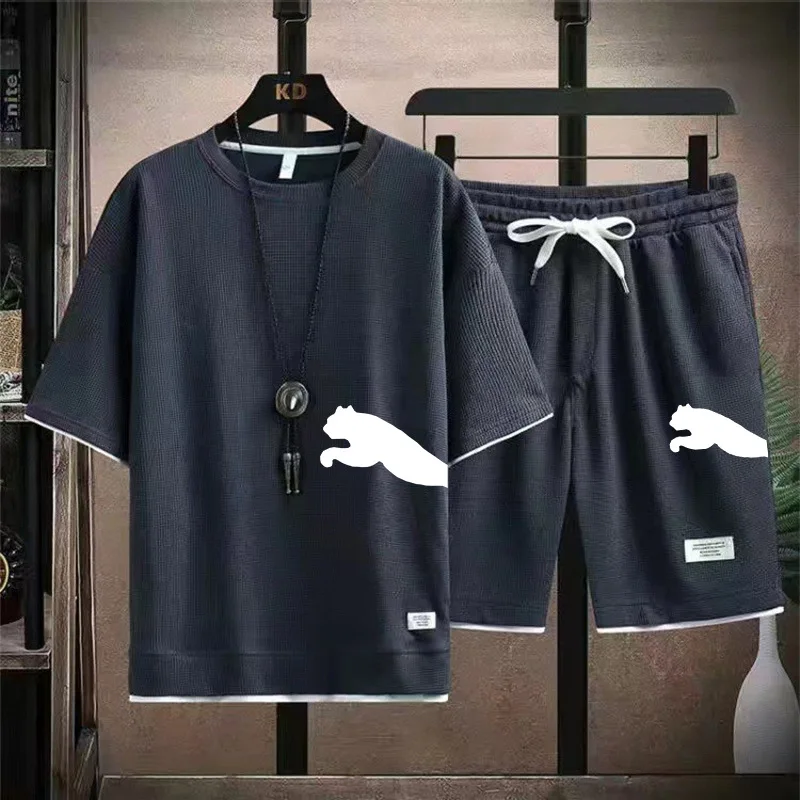 

Men's Set T-shirt Shorts 2 Piece Summer Casual High Quality Fabric Set Outdoor Short Sleeve Comic Street Clothing