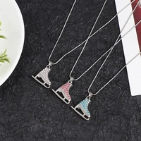 zircon 3d ice skate shoe necklace white enamel luxury blue pink crystal pendant gift for man women girl choker date jewelry