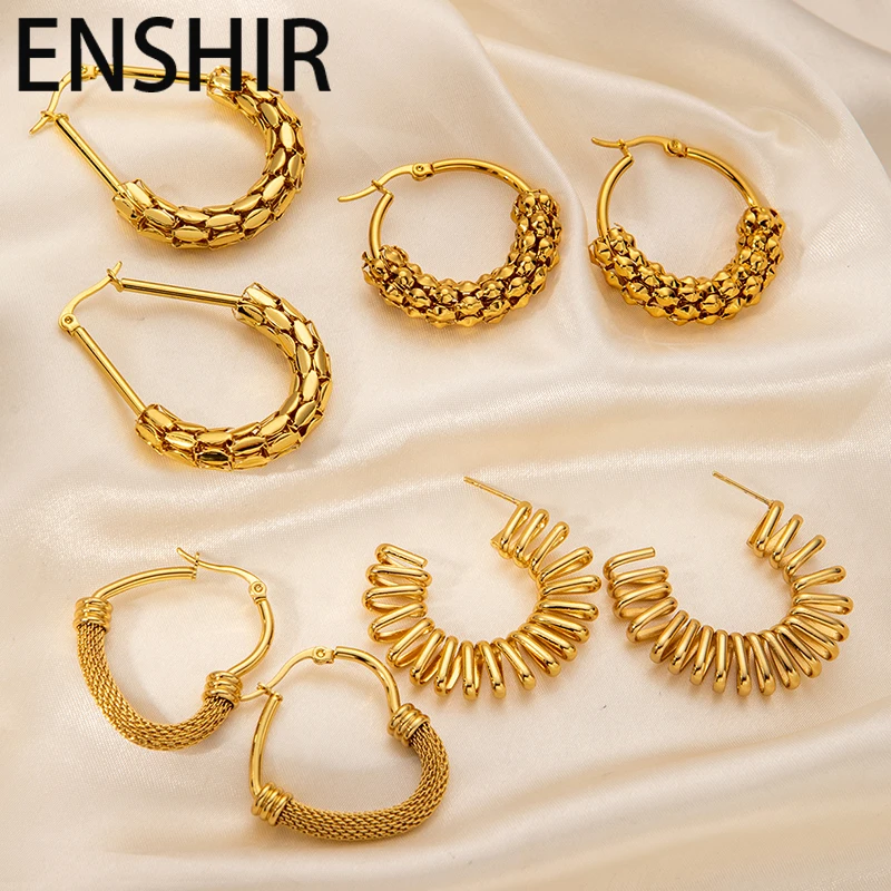 Женские Асимметричные круглые серьги ENSHIR из нержавеющей стали 316L винтажные