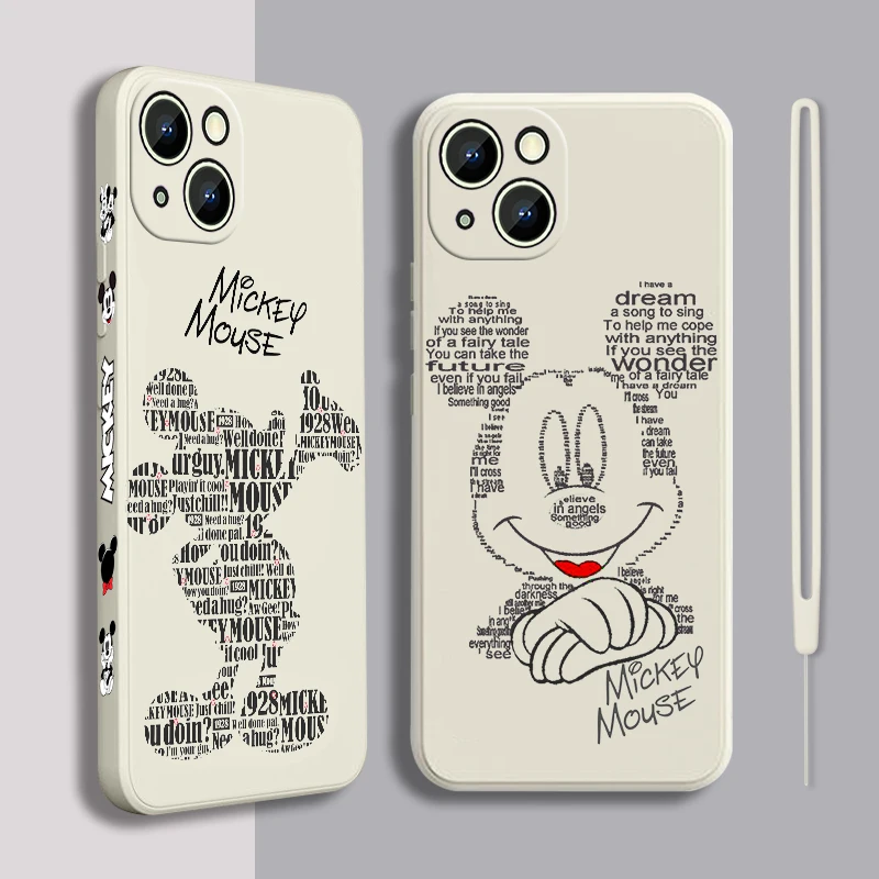 

Disney Cute Mickey Minnie Phone Case For Apple iPhone 14 13 12 Mini 11 Pro XS MAX XR X 8 7 6S SE Plus Liquid Left Rope Shell