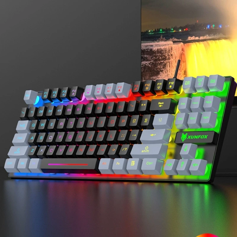 

USB Проводная Механическая клавиатура, многоцветная программируемая игровая клавиатура с 87 клавишами, RGB подсветкой, защитой от фиктивных на...