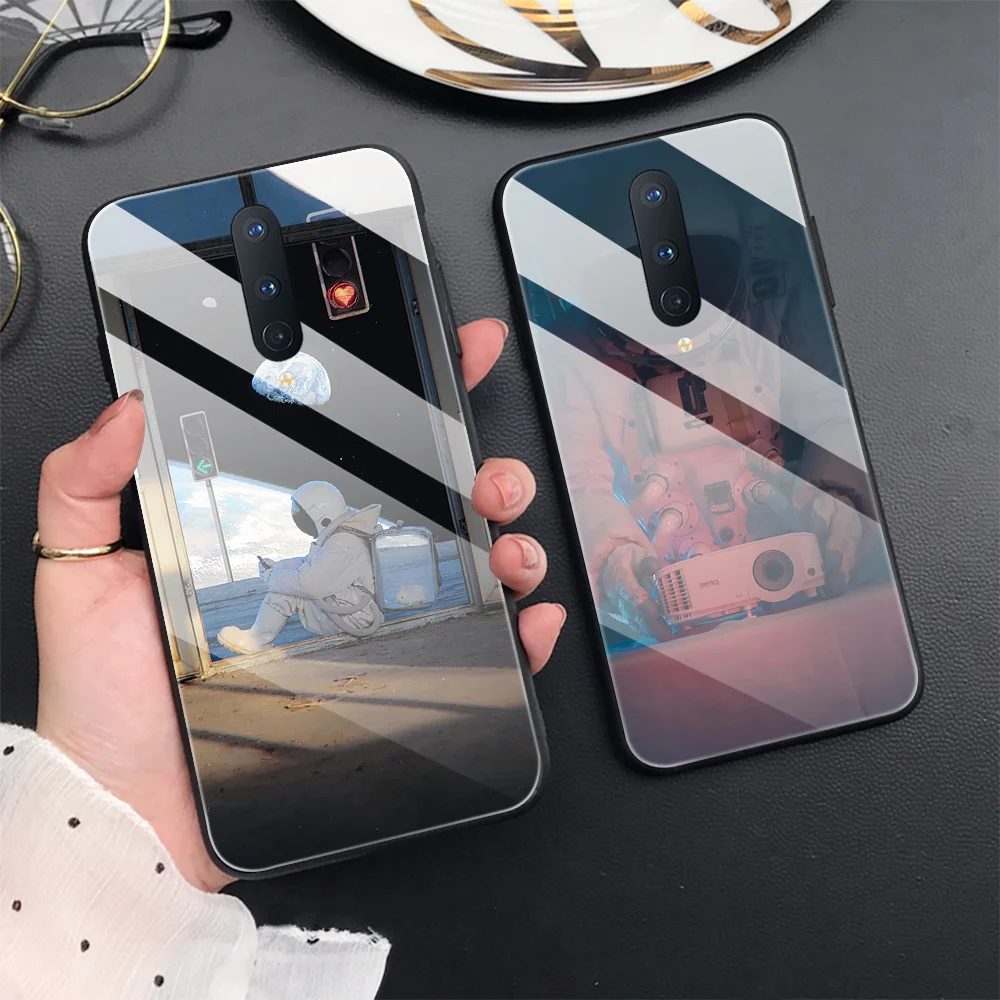 

Luxury Astronaut Phone Case for OnePlus 8T 8 Tempered Glass Case for OnePlus Nord N100 N10 7 7T 8 Pro 9 Pro 9RT Back Cover Coque