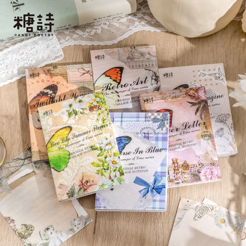 

60pcs/lot Memo Pads Material Paper Vintage Antique Junk Journal Paper diary Scrapbooking Cards Background Decoration Paper