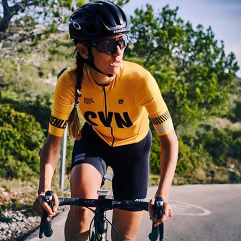 

Ladies Summer Cycling Short Sleeve Cycling Jersey Suit 9D Cushion Mountain Bike Suit Professional Team Tight Sweatshirt