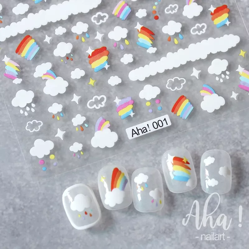 

NEW Colorful Flowers/Rainbow/Clouds Nail Art Decorations Sticker Cute Nail Stickers 3D Adhesive Manicure Slider Nail Decal Aha2