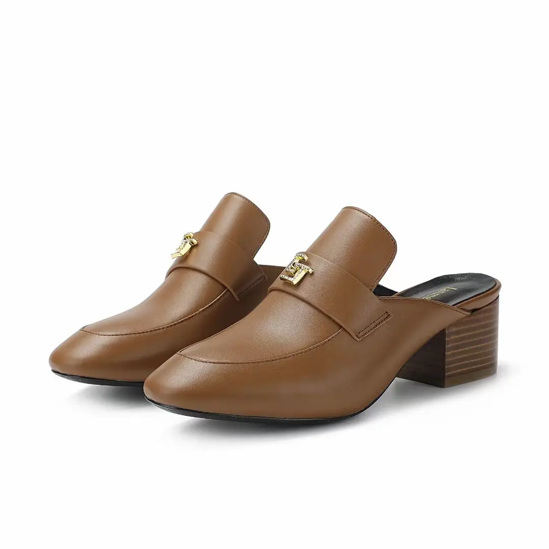 LANMENG Women's Shoes Elegant Women's High Heels Shallow Mouth Lefu Shoes Genuine Leather Solid Color Casual Shoes Size 35-42