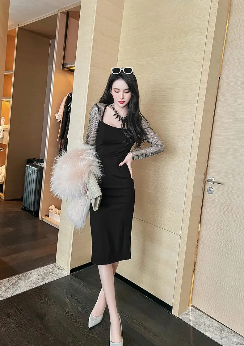 Весеннее новое женское платье в стиле Хепберн темпераментное сетчатое