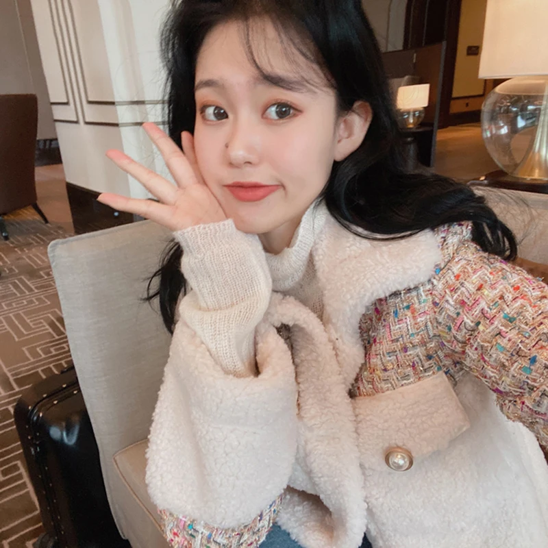 Пальто ягненка женская верхняя одежда осень зима корейский Свободный ягненок