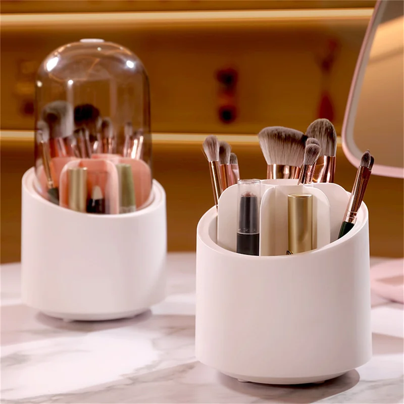 

360° Rotating Makeup Brushes Holder Portable Desktop Makeup Organizer Cosmetic Storage Box Make Up Tools Jewelry Container