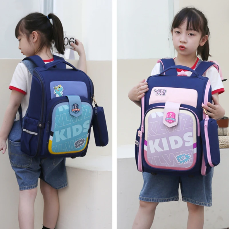 Primary School Students Girl Boy Foldable Large Capacity Mochila New Children Panelled Cartoon School Backpacks with Pen Bag Hot